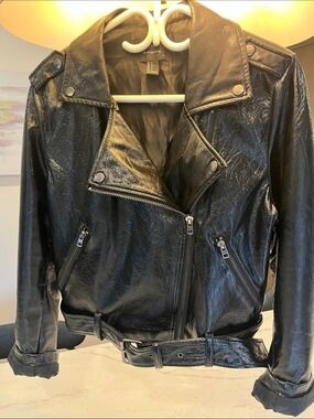 Forever 21 Black Faux Leather Moto Jacket with Belt